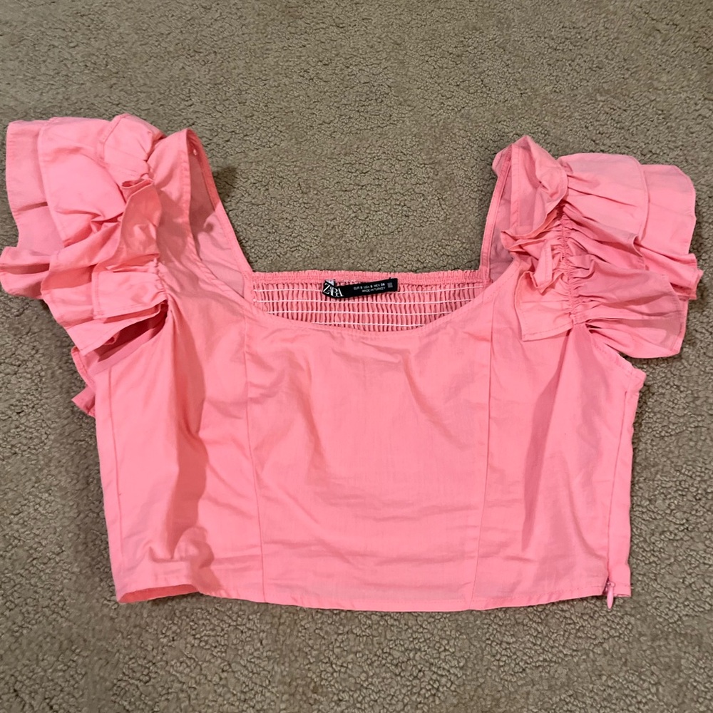 Zara pink ruffle sleeve top